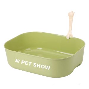 Minimalist Open Cat Litter Box with Scoop – Anti-Splash Litter Tray (Green)