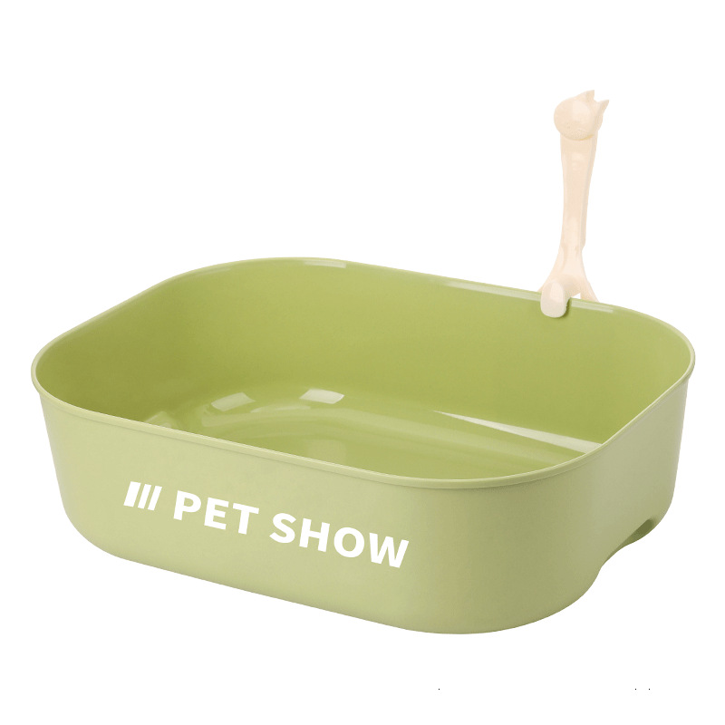 Minimalist Open Cat Litter Box with Scoop – Anti-Splash Litter Tray (Green)