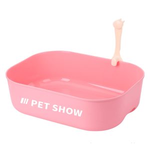 Minimalist Open Cat Litter Box with Scoop – Anti-Splash Litter Tray (Pink)