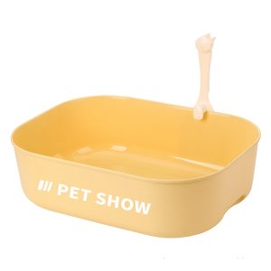 Minimalist Open Cat Litter Box with Scoop – Anti-Splash Litter Tray (Yellow)