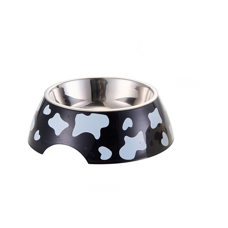 Cow Print Stainless Steel Pet Bowl with Removable Steel Bowl (Black)