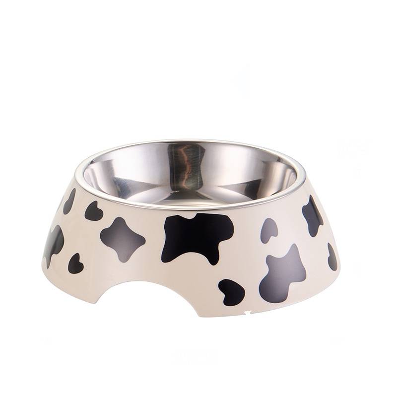 Cow Print Stainless Steel Pet Bowl with Removable Steel Bowl (White)