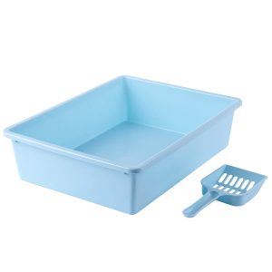 Semi-Enclosed Cat Litter Box with Scoop – High Wall Anti-Splash (Blue)