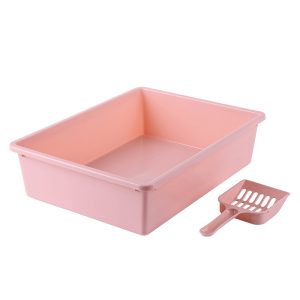 Semi-Enclosed Cat Litter Box with Scoop – High Wall Anti-Splash (Pink)