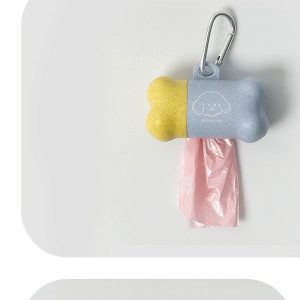 Bone-Shaped Dog Poop Bag Dispenser - Clip-On Leash Waste Bag Holder with Carabiner Clip & 1 Biodegradable Bag, 2 Colours