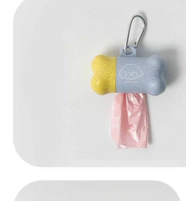 Bone-Shaped Dog Poop Bag Dispenser - Clip-On Leash Waste Bag Holder with Carabiner Clip & 8 Biodegradable Bags, 2 Colours