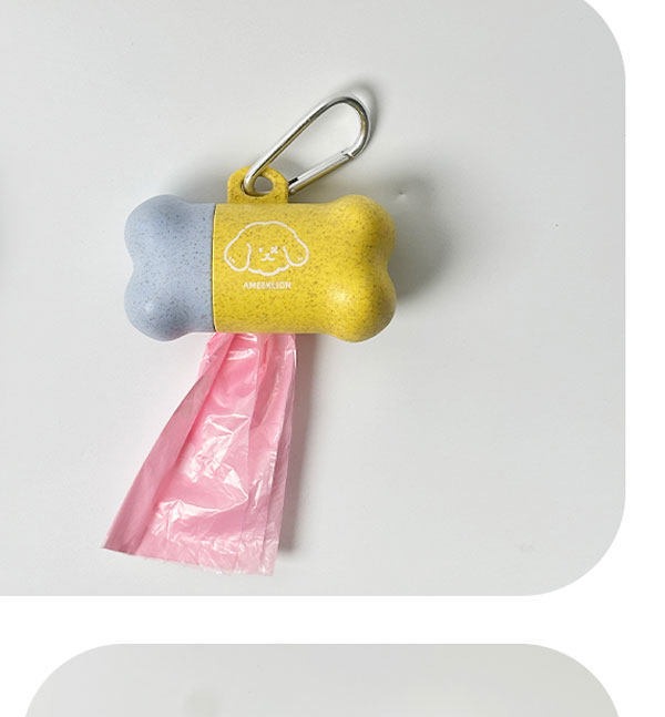 Bone-Shaped Dog Poop Bag Dispenser - Clip-On Leash Waste Bag Holder with Carabiner Clip & 8 Biodegradable Bags, 2 Colours
