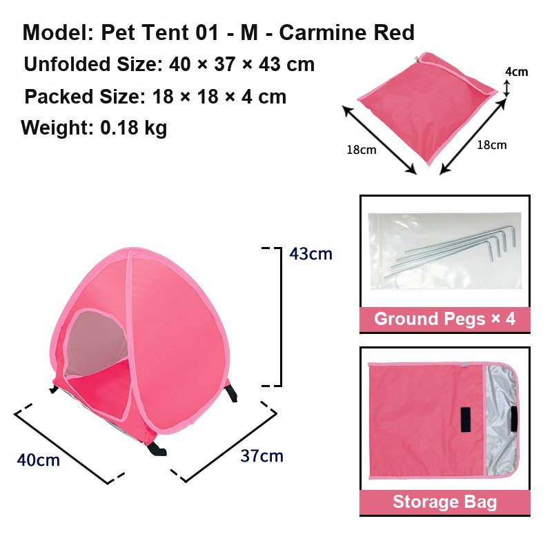 Foldable Pet Tent – Portable Outdoor Sun Shelter (Carmine Red)