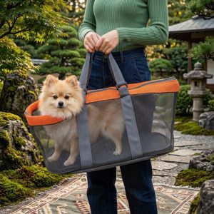 Pet Tote Bag – Breathable Mesh Cat & Dog Travel Carrier (Gray + Orange)