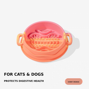 Orange silicone slow feeder bowl