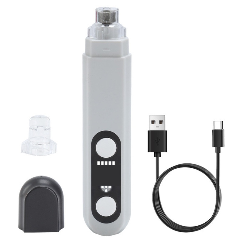 Rechargeable LED-Lit Pet Nail Grinder - Quiet Low-Noise Claw Trimmer with Light – White
