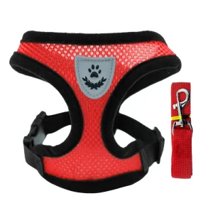 Reflective Mesh Harness & Leash Set for Dogs & Cats – No-Pull, Escape-Proof – Red