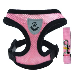 Reflective Mesh Harness & Leash Set for Dogs & Cats – No-Pull, Escape-Proof – Pink