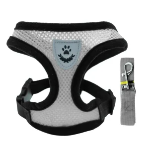 Reflective Mesh Harness & Leash Set for Dogs & Cats – No-Pull, Escape-Proof – Grey