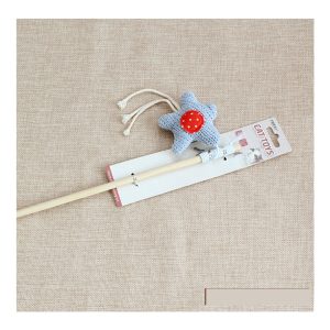 Wooden Wand Feather & Bell Cat Toy - Traditional Wand with Mouse & Feather Refill – Blue