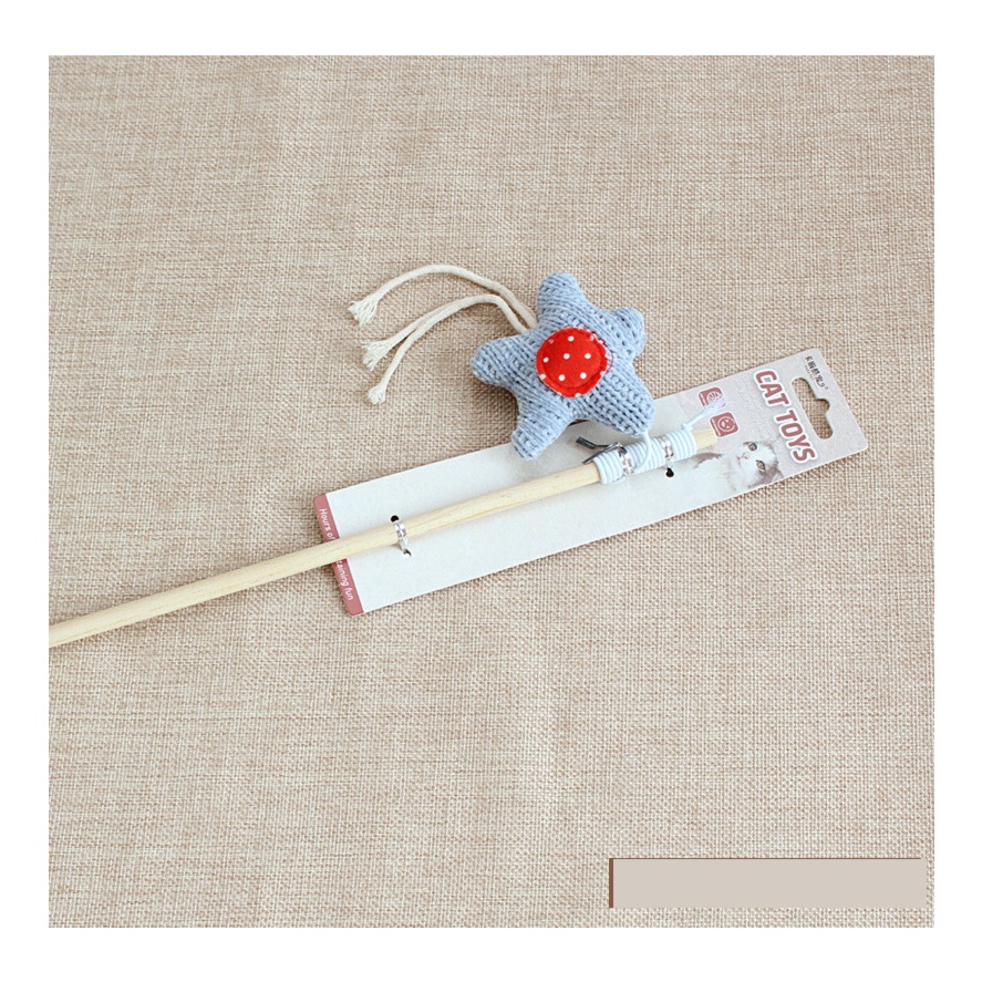 Wooden Wand Feather & Bell Cat Toy - Traditional Wand with Mouse & Feather Refill – Blue