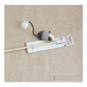 Wooden Wand Feather & Bell Cat Toy - Traditional Wand with Mouse & Feather Refill – Grey Black