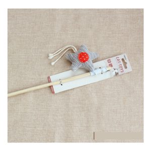 Wooden Wand Feather & Bell Cat Toy - Traditional Wand with Mouse & Feather Refill – Grey