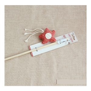 Wooden Wand Feather & Bell Cat Toy - Traditional Wand with Mouse & Feather Refill – Red