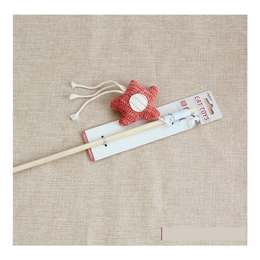 Wooden Wand Feather & Bell Cat Toy - Traditional Wand with Mouse & Feather Refill – Red