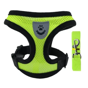 Reflective Mesh Harness & Leash Set for Dogs & Cats – No-Pull, Escape-Proof – Fluorescent Green