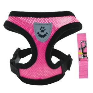 Reflective Mesh Harness & Leash Set for Dogs & Cats – No-Pull, Escape-Proof – Rose