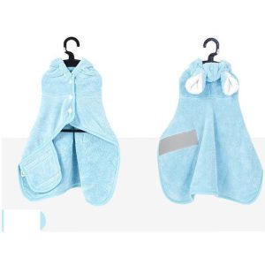 Hooded Pet Bath Robe - Absorbent Quick-Dry Dog & Cat Towel with Hood – Light Blue