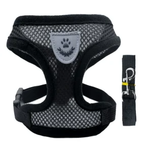 Reflective Mesh Harness & Leash Set for Dogs & Cats – No-Pull, Escape-Proof – Black