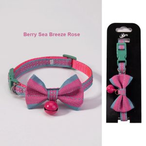 Adjustable Cat Collar with Bow — Breakaway Safety Buckle | Berry Sea Breeze Rose