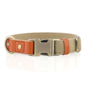 Natural Linen Blend Dog Collar — Breathable Leather Splicing | Brown