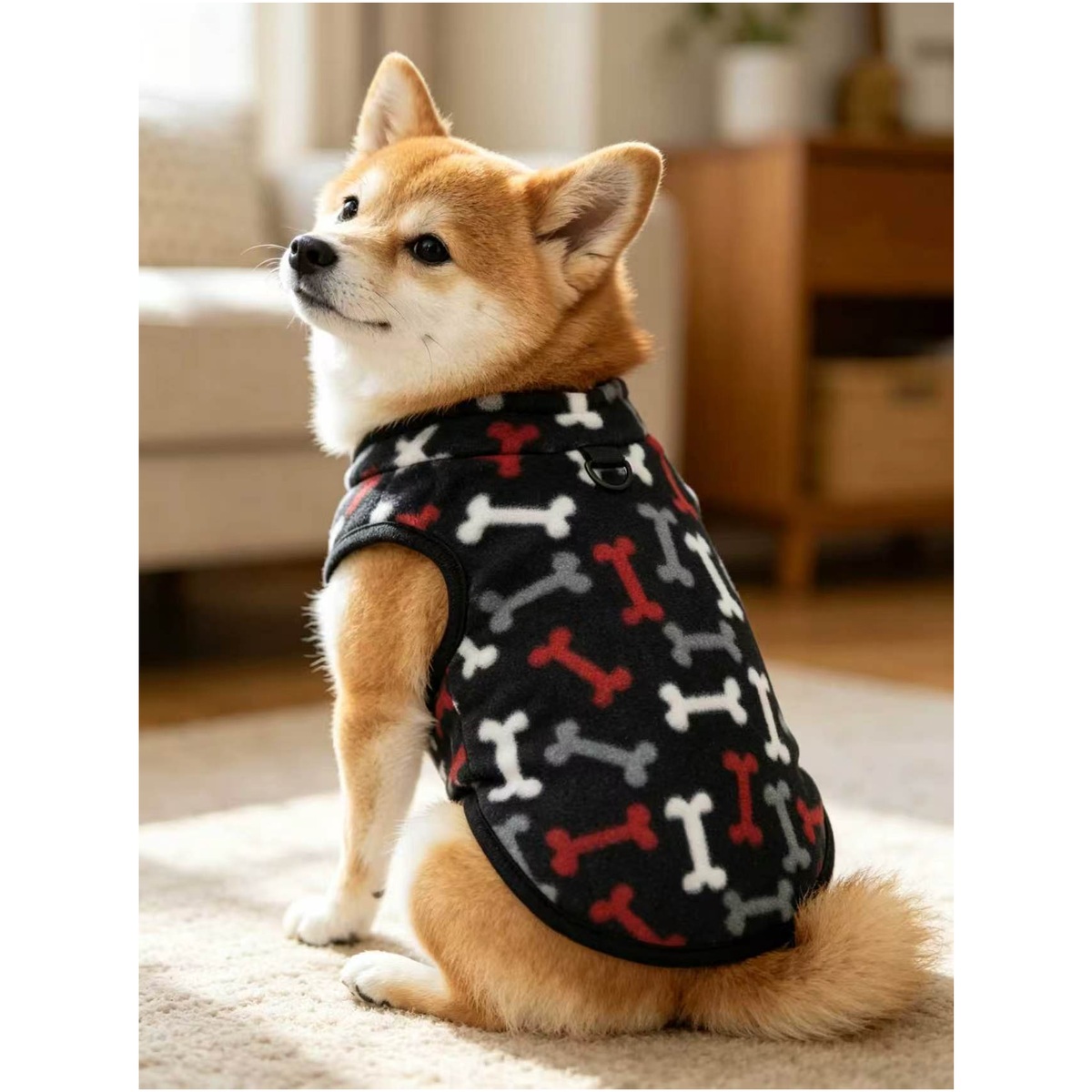 Fleece Paw-Print Pet Sweater - Breathable Warm Dog & Cat Apparel, 2 Styles - Black