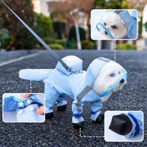 Waterproof Dog Raincoat - 4-Leg Waterproof Puppy Rain Jacket with Adjustable Fit