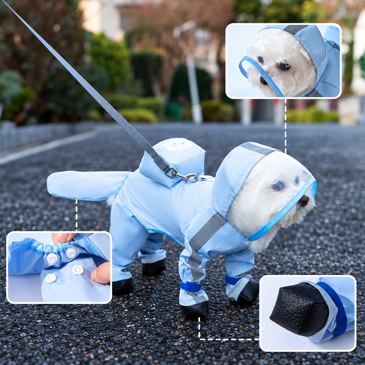 Waterproof Dog Raincoat - 4-Leg Waterproof Puppy Rain Jacket with Adjustable Fit