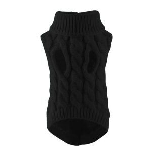 Heart-Pattern Knit Pet Sweater – Black