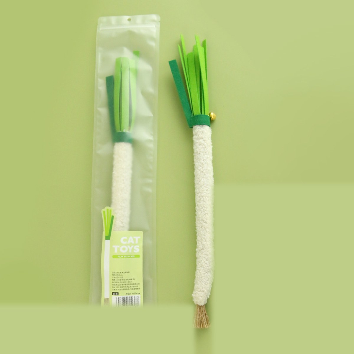 Large Scallion Shaped Felt Catnip Kicker Toy with Bell