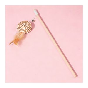Wooden Wand Feather & Bell Cat Toy - Traditional Wand with Mouse & Feather Refill - Brown