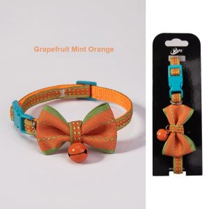 Adjustable Cat Collar with Bow — Breakaway Safety Buckle | Grapefruit Mint Orange