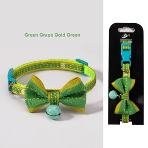 Adjustable Cat Collar with Bow — Breakaway Safety Buckle | Green Grape Gold Green