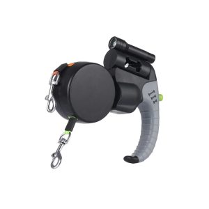 Dual-Dog Retractable Coupler Leash – Deep Blue Dual-Head 3m with Light