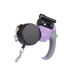 Dual-Dog Retractable Coupler Leash – Purple Dual-Head 3m with Light