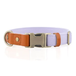 Natural Linen Blend Dog Collar — Breathable Leather Splicing | Light Purple