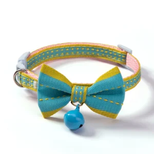 Adjustable Cat Collar with Bow — Breakaway Safety Buckle | Lime Ice Lake Blue