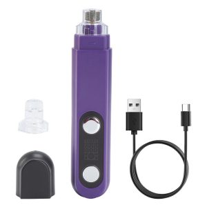 Rechargeable LED-Lit Pet Nail Grinder - Quiet Low-Noise Claw Trimmer with Light - Purple