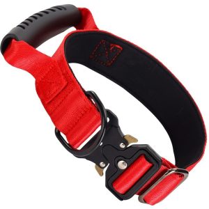Nylon Tactical Dog Collar & Leash – Red Alloy Collar