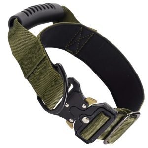 Nylon Tactical Dog Collar & Leash – Army Green Alloy Collar