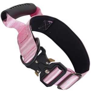 Nylon Tactical Dog Collar & Leash – Pink Alloy Collar