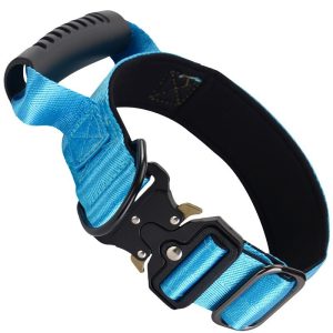 Nylon Tactical Dog Collar & Leash – Light Blue Alloy Collar