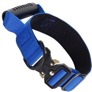 Nylon Tactical Dog Collar & Leash – Royal Blue Alloy Collar