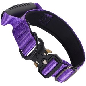 Nylon Tactical Dog Collar & Leash – Purple Alloy Collar