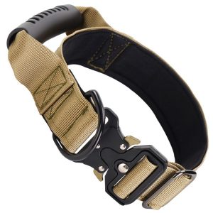 Nylon Tactical Dog Collar & Leash – Khaki Alloy Collar